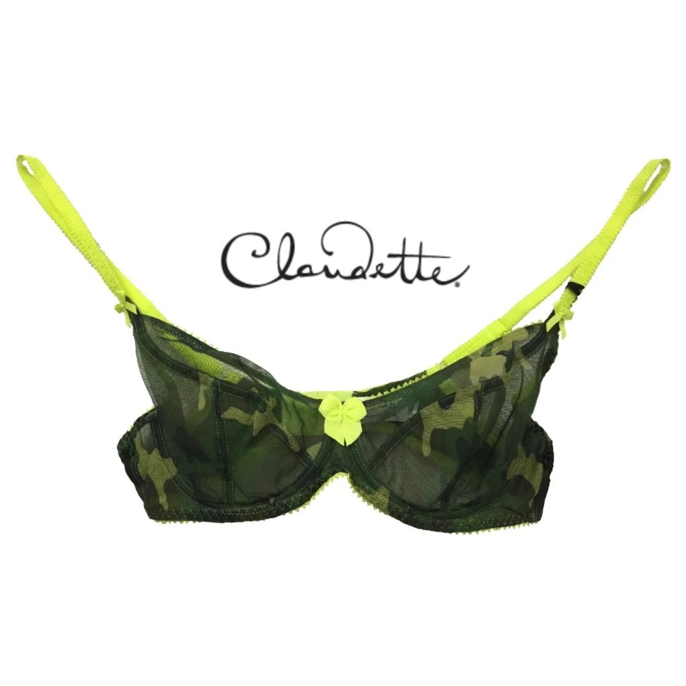 NWT Claudette Dessous mesh bra limeade green camouflage camo with green trim